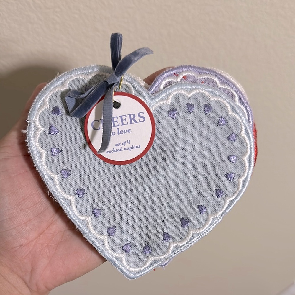 4 napkins sets of 4 Anthropologie Heart-Shaped Cocktail Napkins - 16 altogether